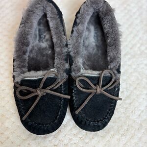 UGG Black Moccasins with Gray Lining